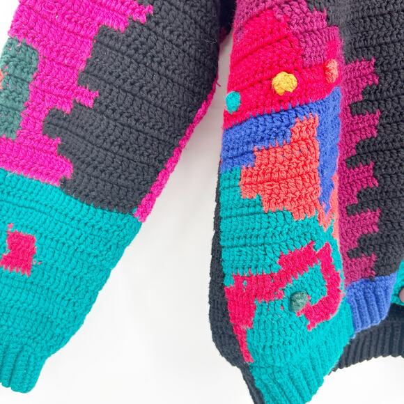 Le Moda Knitwear Womens VTG 90s Artsy Colorful Hand Knit Cardigan Sweater M - Picture 4 of 6